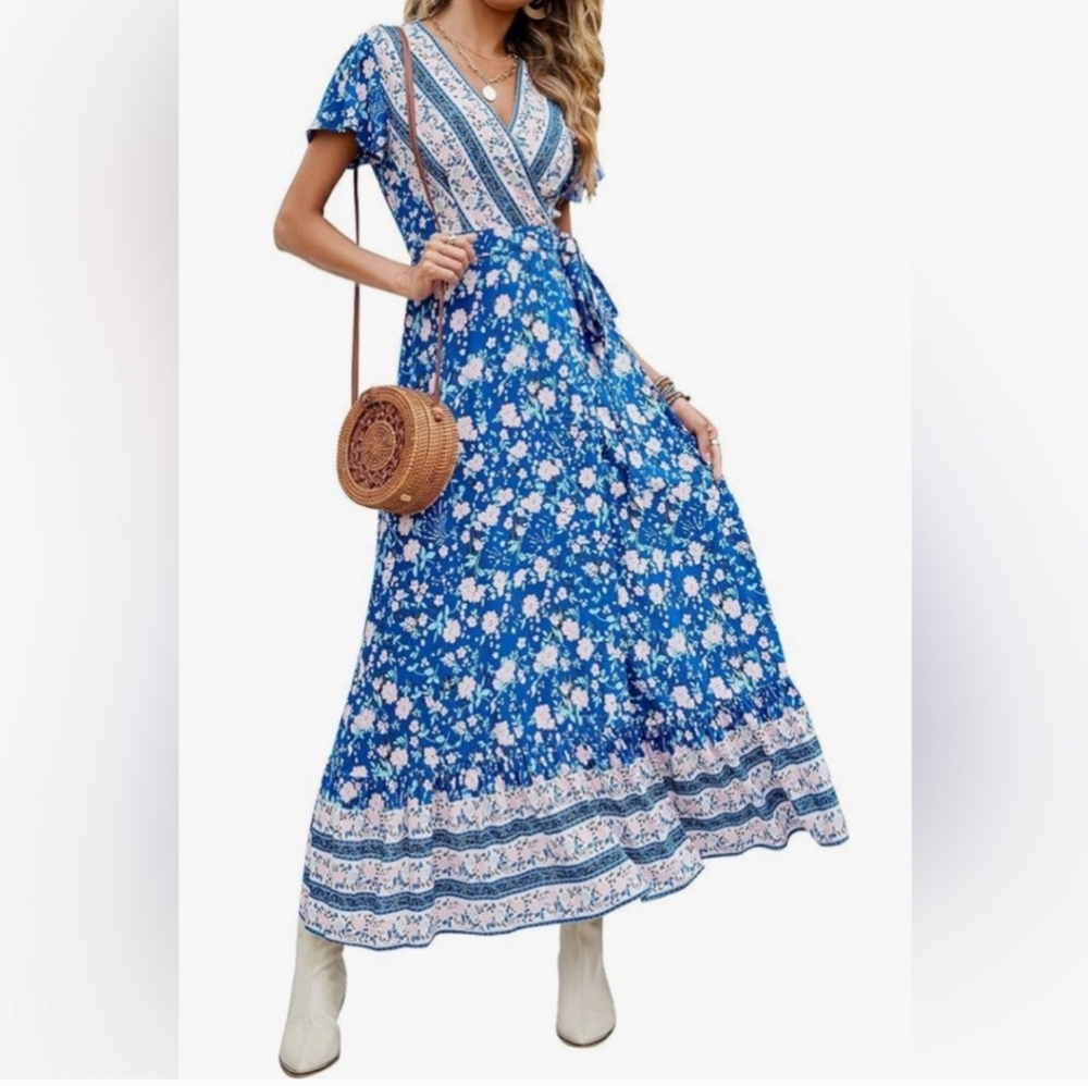 Women’s Boho Floral Wrap Dress